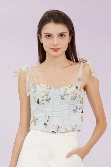 Grainne Pastel Blue Flower Tulle Top