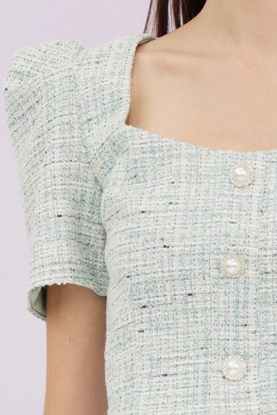 Geneieve Turquoise Tweed Top