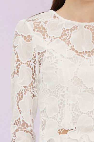 Glenette White Flower Lace Top