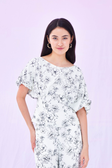 Gaile Black Flower Print Top