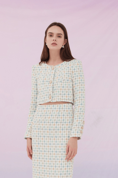 Glynice Blue Green Checkers Tweed Jacket - Nimisski