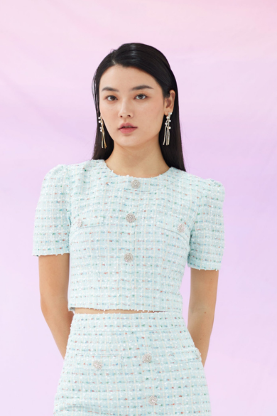 Griselda Blue Tweed Top