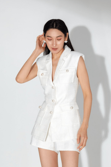 Emelyn White Tweed Blazer and Shorts - Nimisski