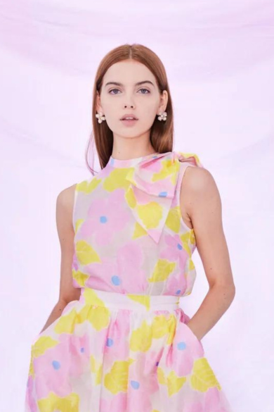 Fiona Yellow Pink Flower Top