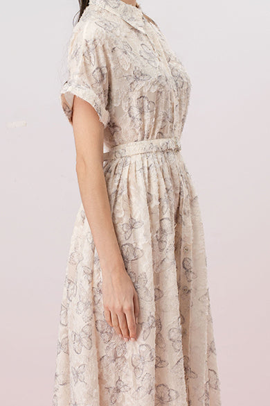 Fiori Butterfly Print In Off White Shirt-Dress