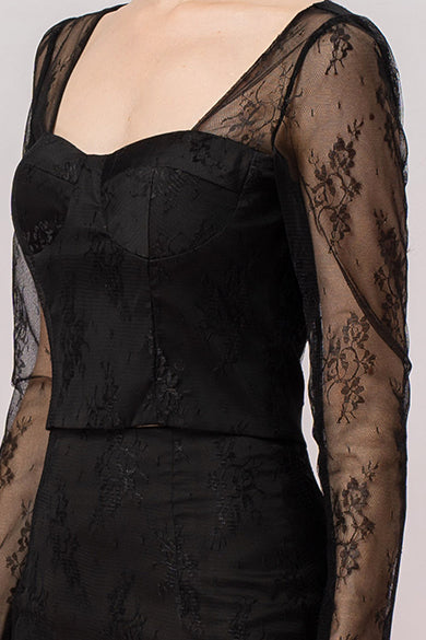 Genette Black Flower Lace Top