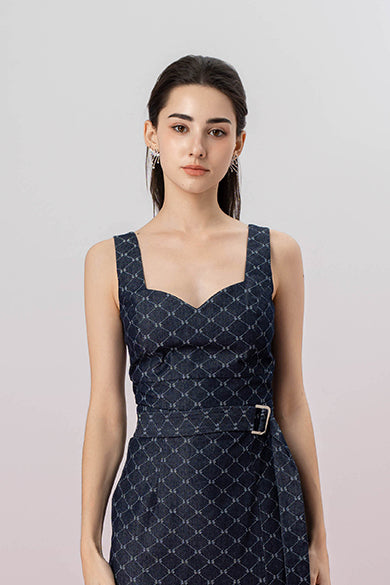 Jacalyn Dark Blue Denim Strap Top