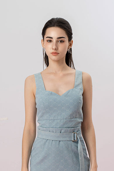 Jacalyn Blue Denim Strap Top