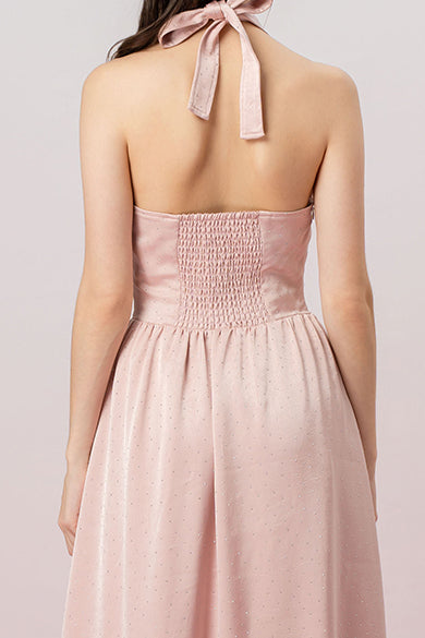 Genivieve Pink Twinkle Button Halter Dress