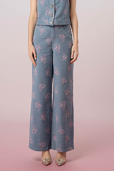 Geerda Pink Butterfly Blue Denim Jeans