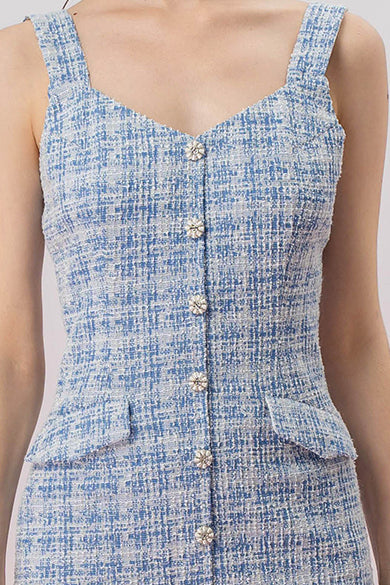 Ghislain Blue Tweed Strap Dress