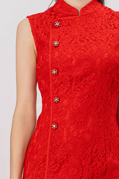 Jeanetta Red Lace Modern Cheongsam Dress