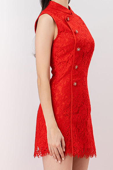 Jeanetta Red Lace Modern Cheongsam Dress