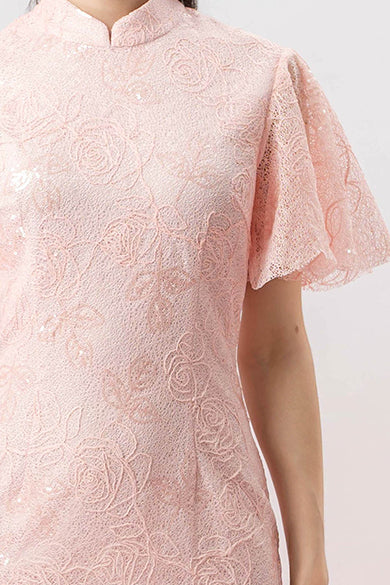 Jenavieve Pink Rose Lace Mermaid Dress