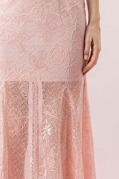 Jenavieve Pink Rose Lace Mermaid Dress