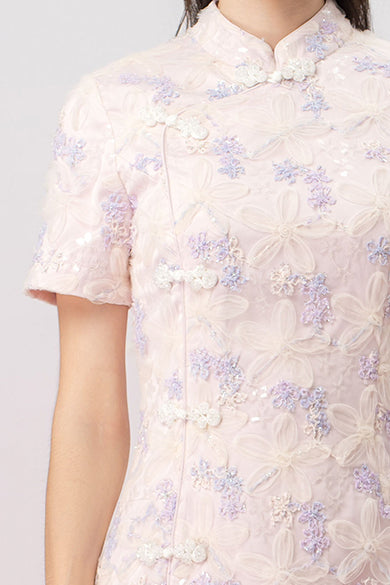 Jaimie Lilac Mesh Flower Cheongsam Dress