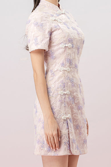 Jaimie Lilac Mesh Flower Cheongsam Dress