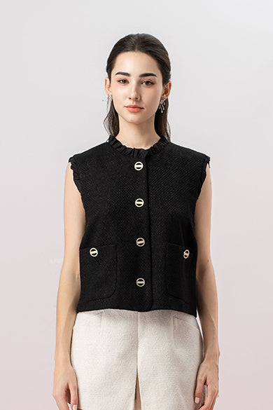 Ghislaine Black Tweed Sleeveless Top