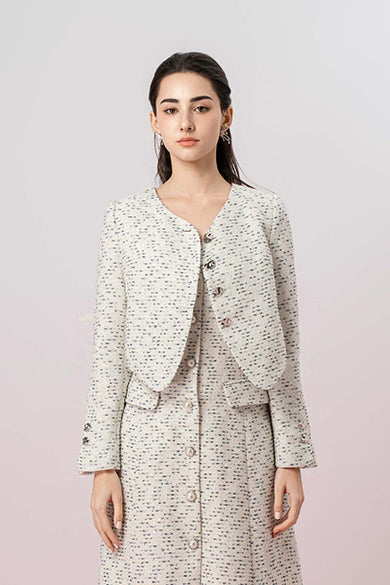 Galilah White Tweed Crop Jacket