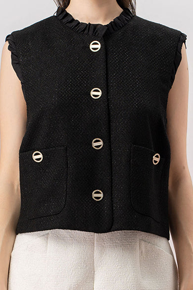 Ghislaine Black Tweed Sleeveless Top