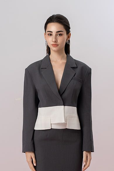 Ivonna White Pocket Panel In Dark Grey Blazer