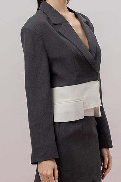 Ivonna White Pocket Panel In Dark Grey Blazer