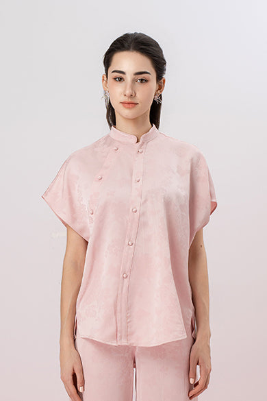 Galianna Pink Mandrain Collar Top