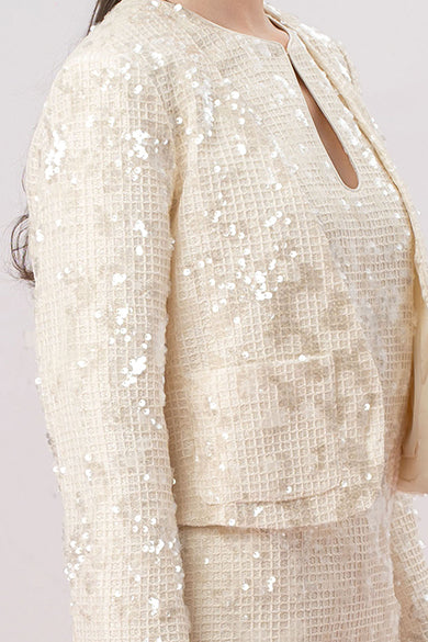 Jenevieve Cream Sequin Crop Jacket