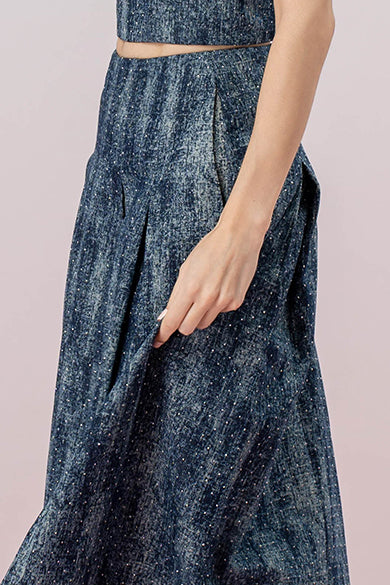 Giovana Twinkle Dark Blue Denim Pleated A-line Skirt