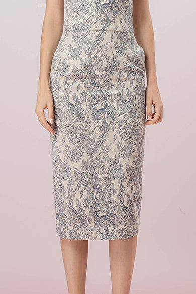 Gabrila Off White Denim Print Pencil Skirt