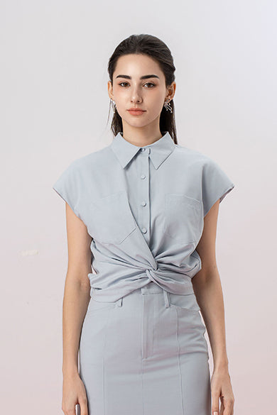 Gaela Light Blue Button Sleeveless Top