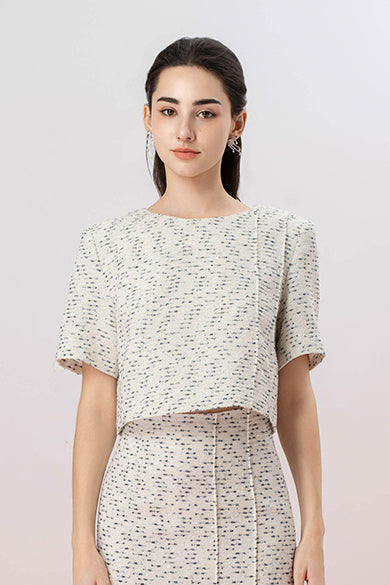 Gaylla White Tweed Short Sleeve Top