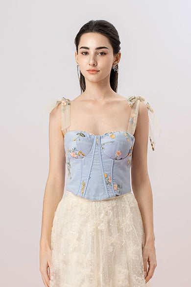 Grainne Light Blue Flower Tulle Top