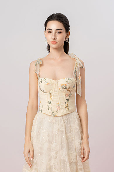 Grainne Light Yellow Flower Tulle Top