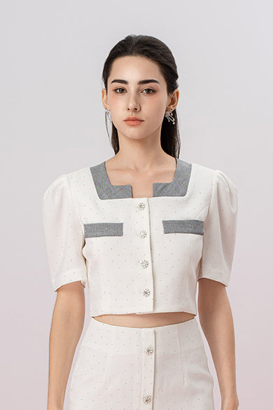 Ganah Twinkle White Square Neckline Top