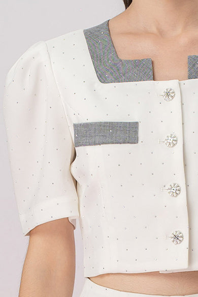 Ganah Twinkle White Square Neckline Top