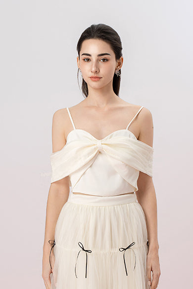 Huguette Cream Ribbon Off-Shoulder Top