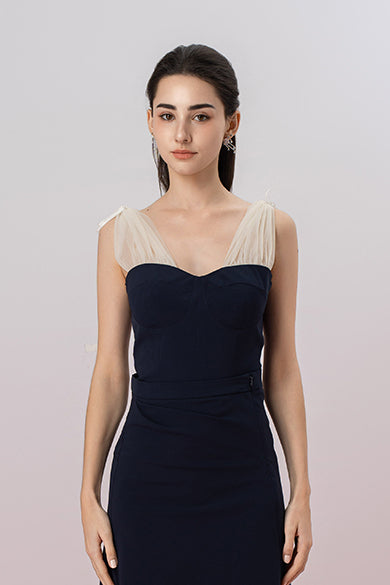 Gayll Navy Sleeveless Mesh Strap Top