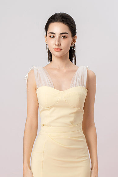 Gayll Yellow Sleeveless Mesh Strap Top