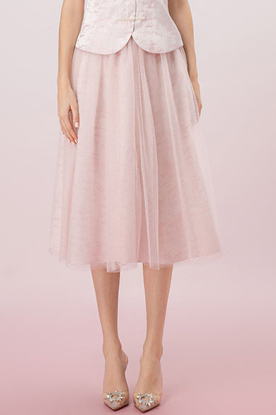 Genna Pink Mesh Midi Skirt