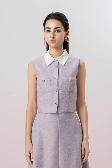 Gahl Lilac Tweed Collar Sleeveless Top