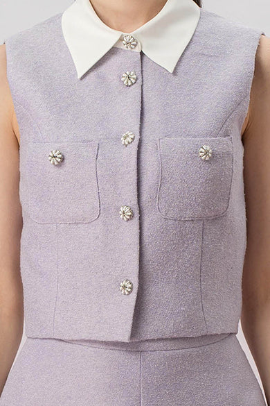 Gahl Lilac Tweed Collar Sleeveless Top