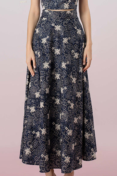 Geah White Print In Navy A-Line Skirt