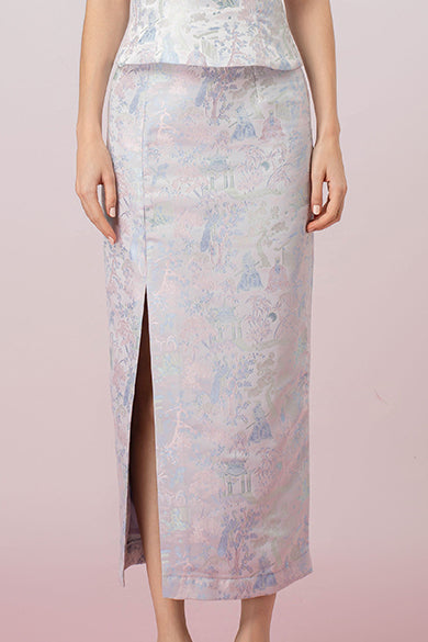 Jineeva Blue Side Split Midi Skirt