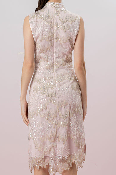 Glennetta Pink With Sliver Sequin Sleeveless Dress