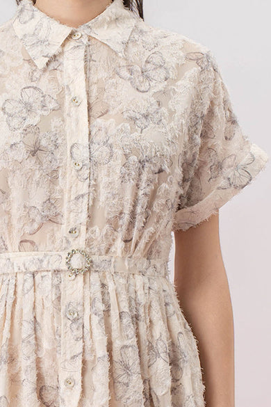 Fiori Butterfly Print In Off White Shirt-Dress