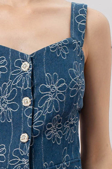 Gaybriel Blue Denim With Floral Embroidery Top