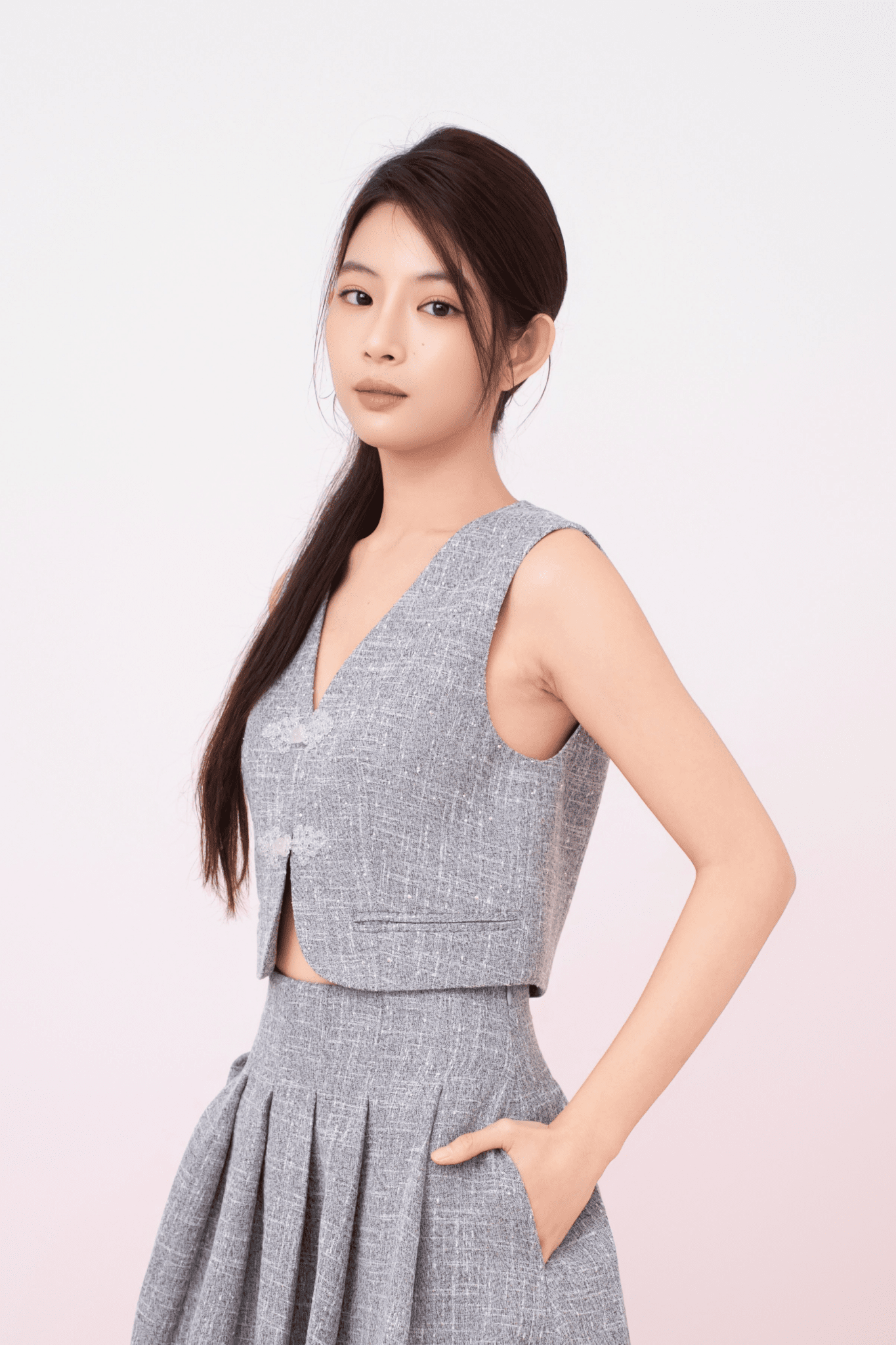 Katalina Grey Tweed V - Neck Vest - Nimisski