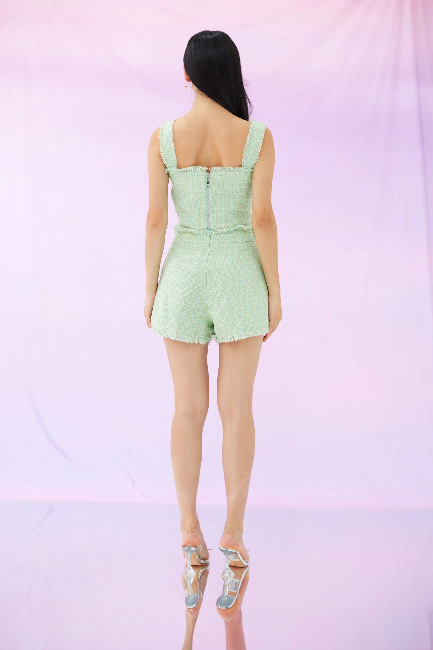 Gisele Green Tweed Shorts