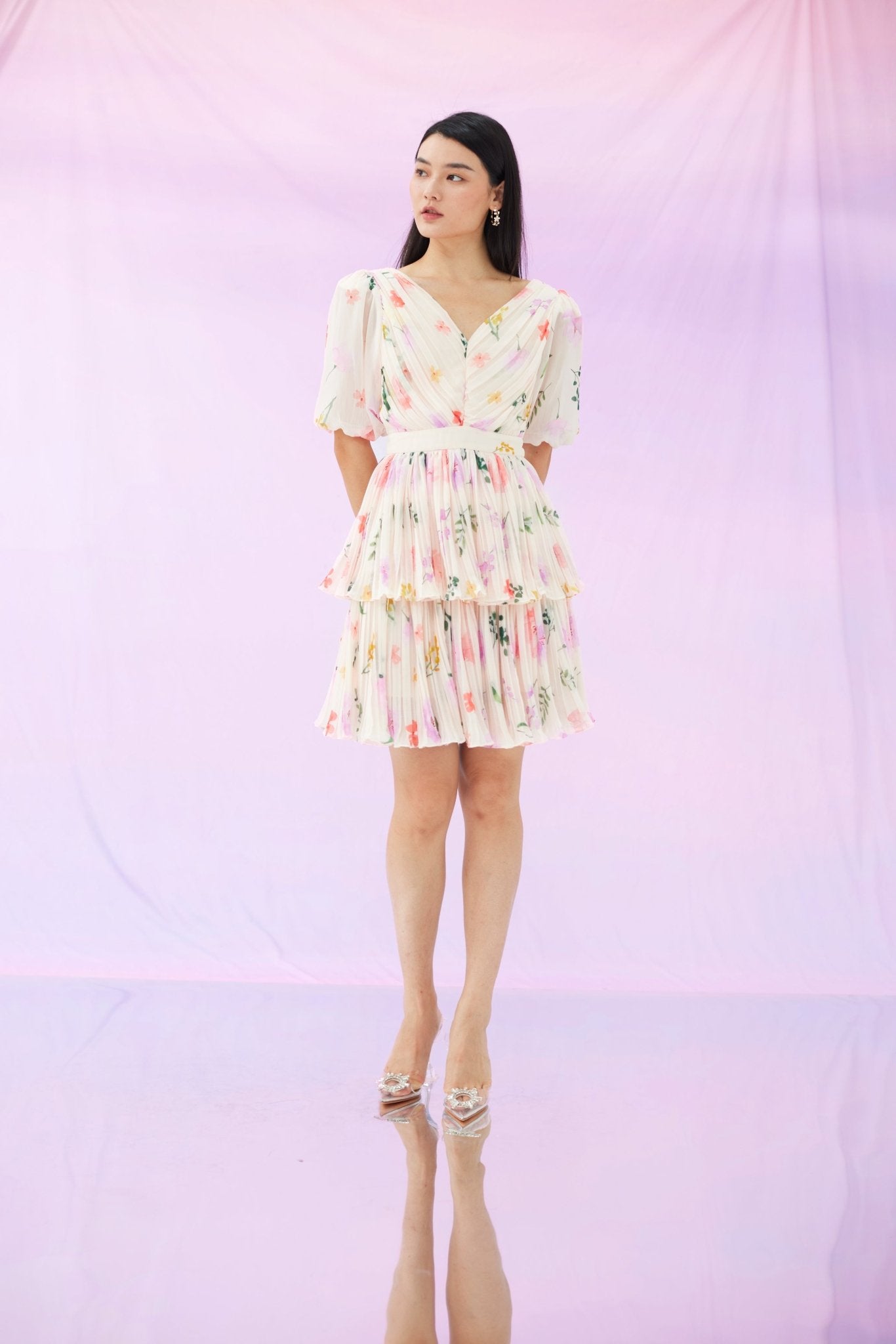 Georgiana Floral Prints Chiffon Dress - Nimisski